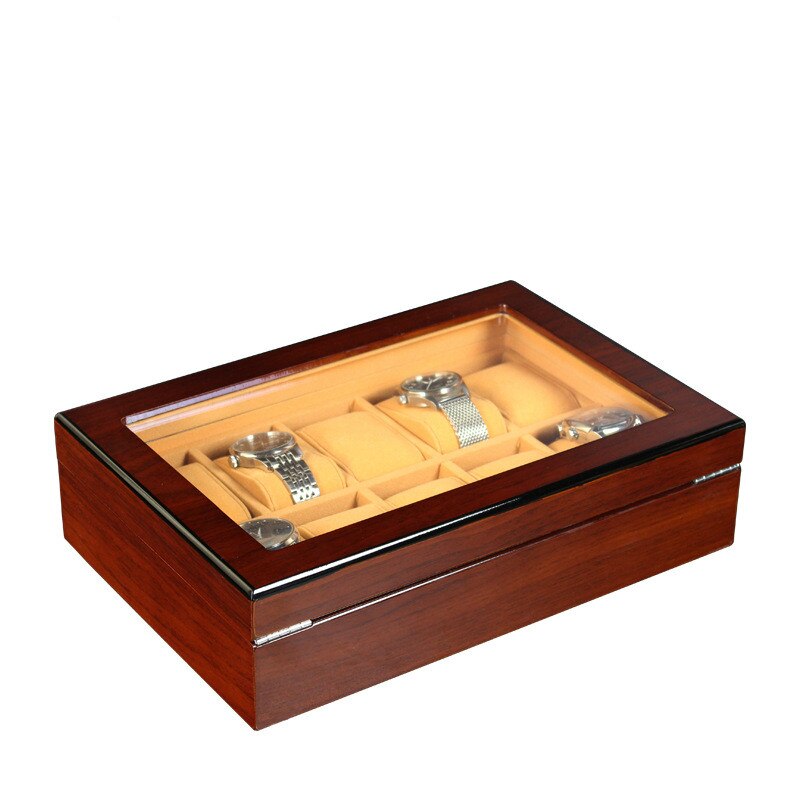 Boîte Montre Bois Marron 10 Slots Vitrée