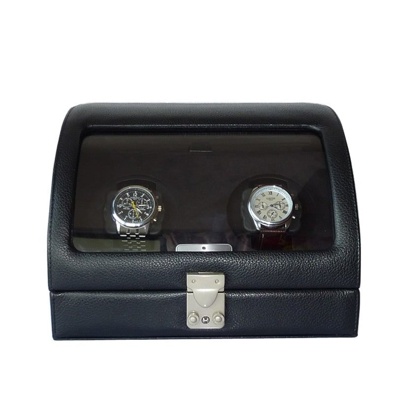 Remontoir Montre Cuir Noir 2 Slots Luxe