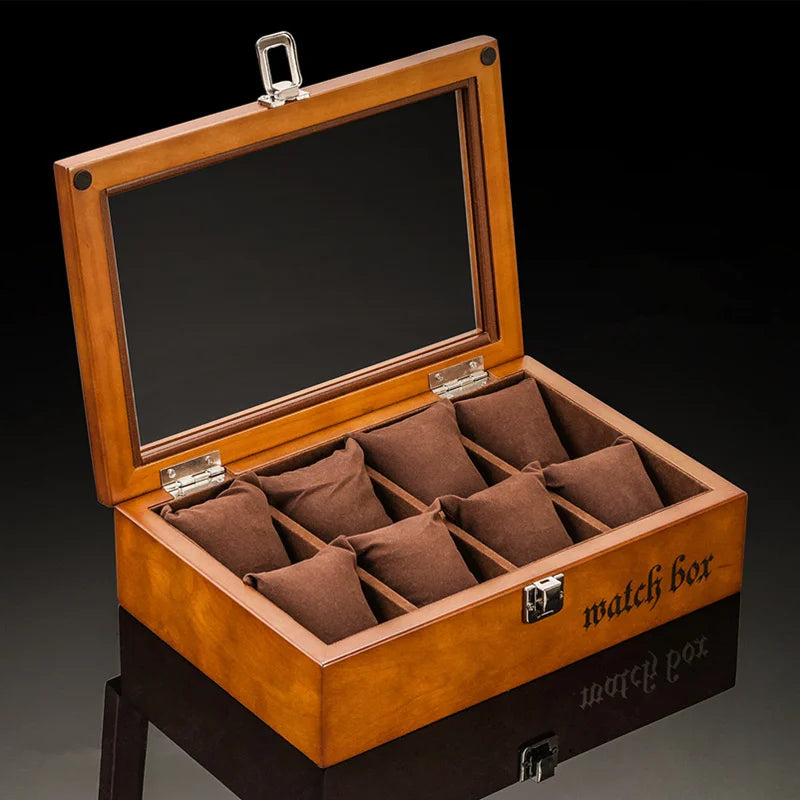 Boîte Montre Bois 8 Emplacements Vitrine