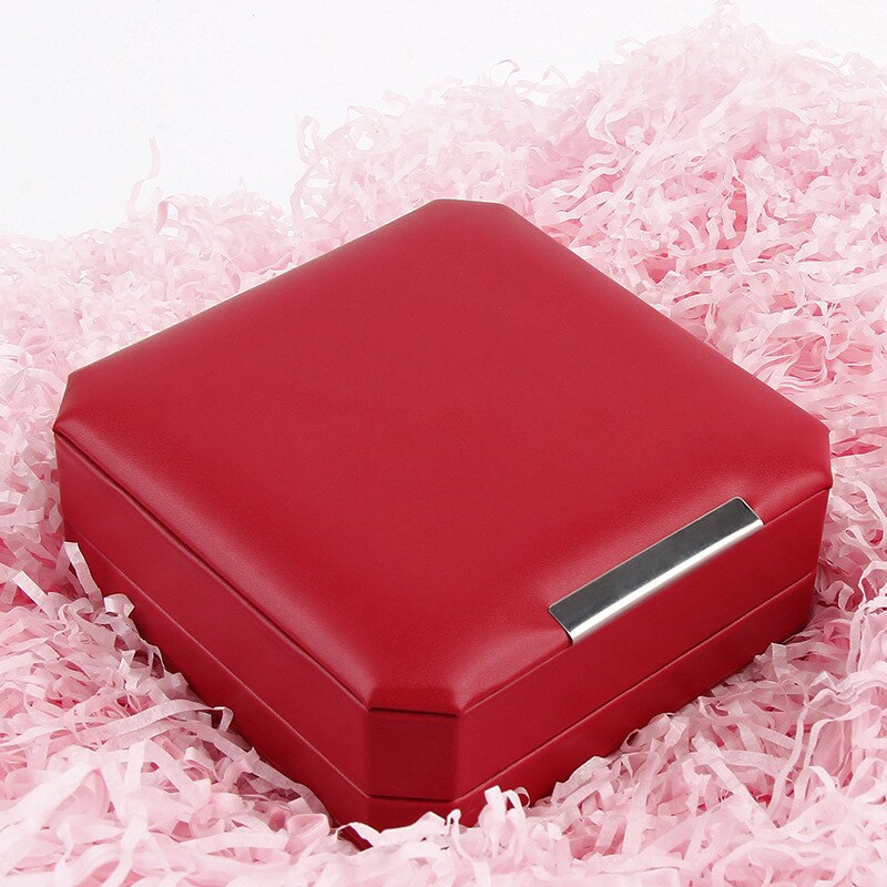 Boîte Bague Velours Rose LED Miroir