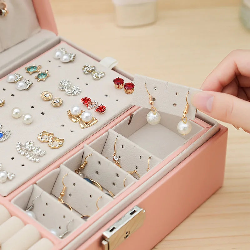 Boîte Bijoux Cuir Rose Velours Compacte