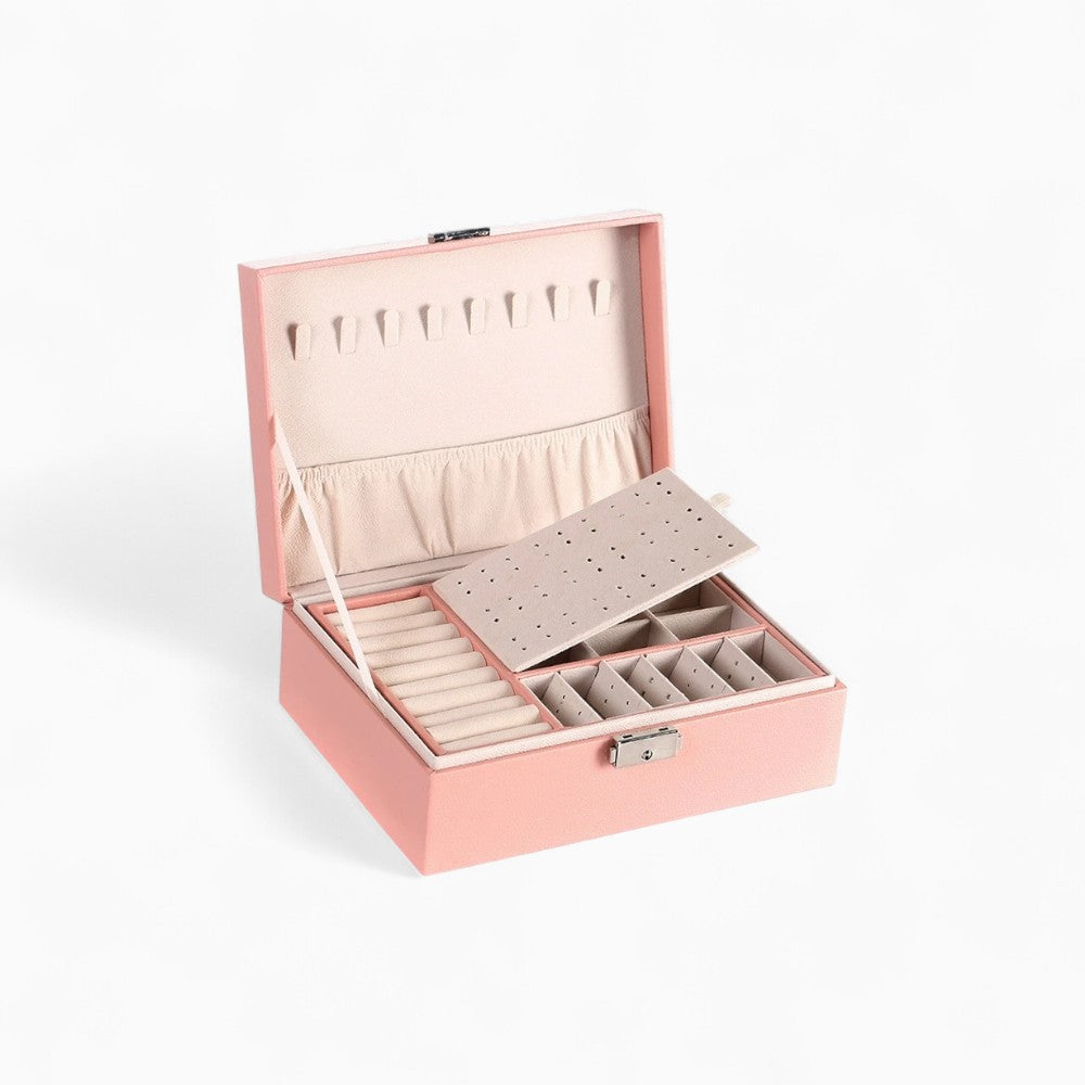 Boîte Bijoux Cuir Rose Velours Compacte