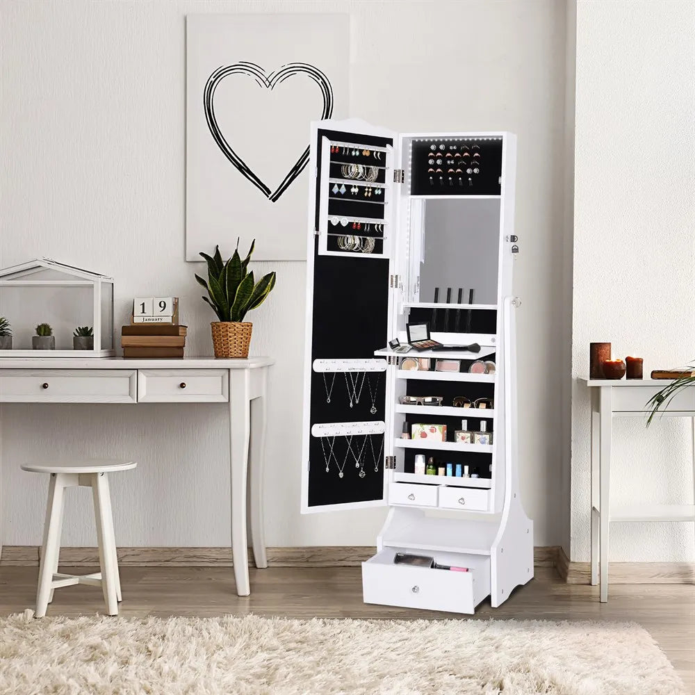 Boîte à Bijoux Bois Armoire LED Miroir Ajustable