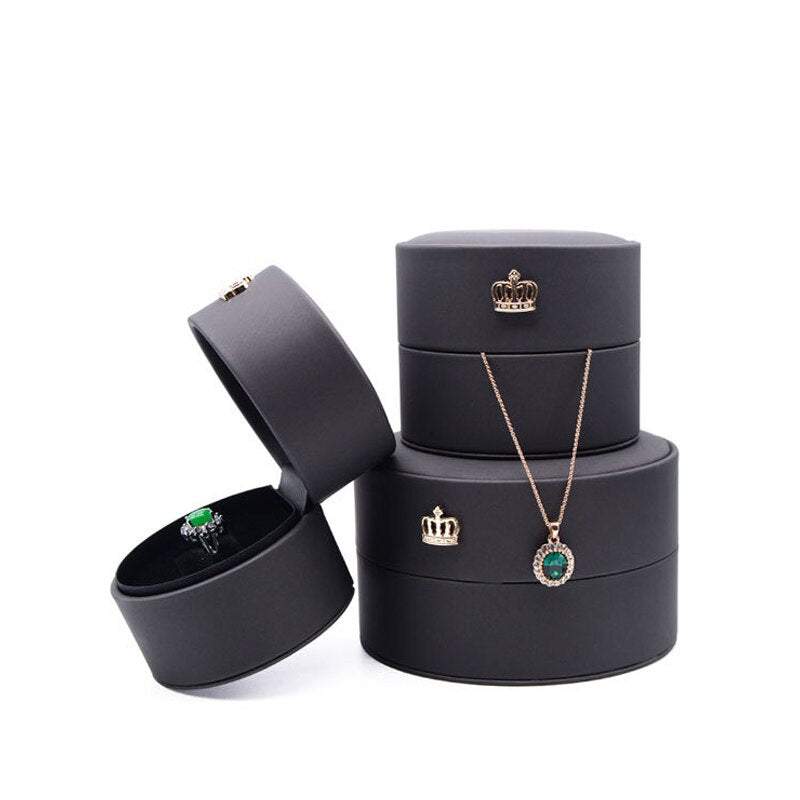 Boîte Bijoux Velours Rond Couronne Luxe