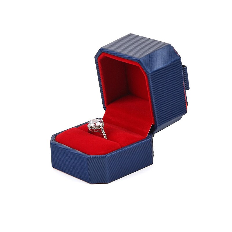 Boîte Bague Velours Bleu Rouge Cadeau