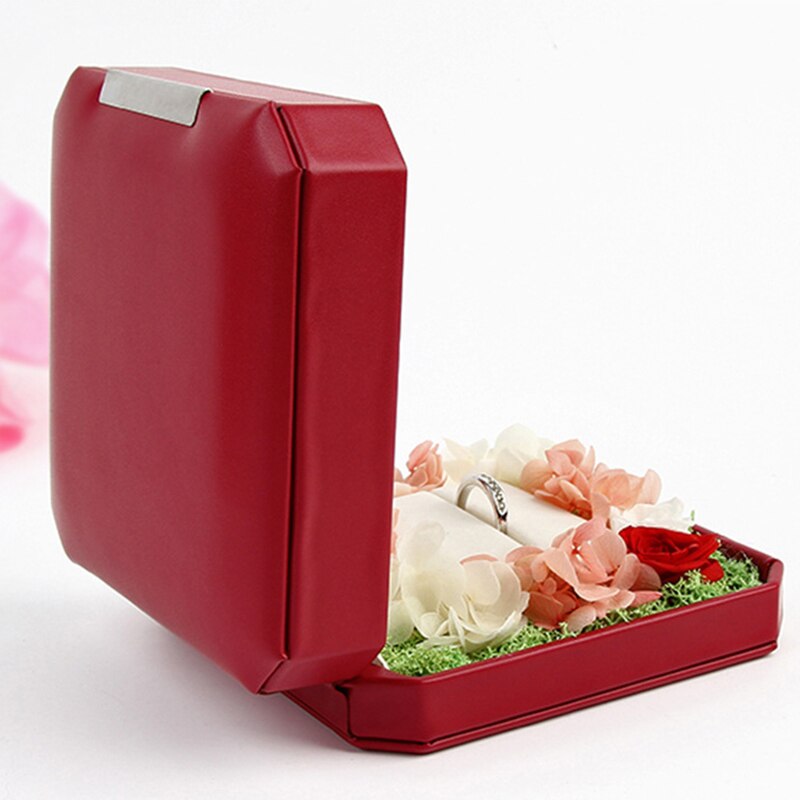 Boîte Bague Velours Rose LED Miroir