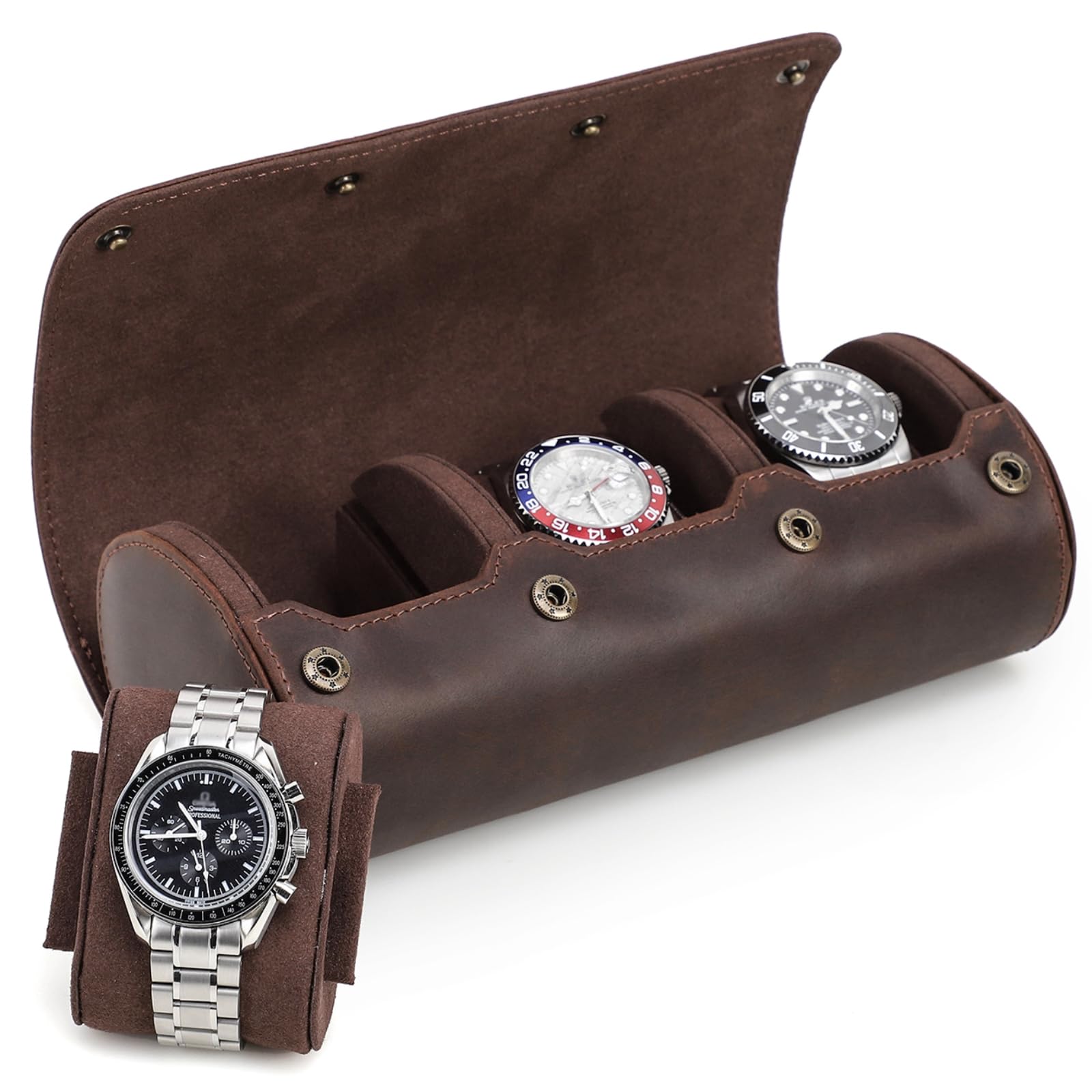 Étui Montre Cuir Marron 3 Places Nova