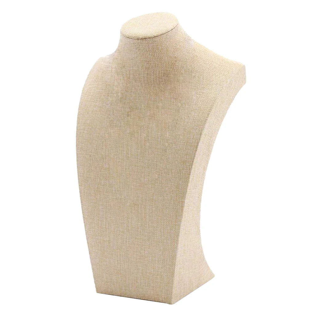 Présentoir Buste Collier Coton Lin Beige Lot 3