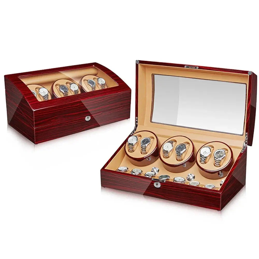 Remontoir Montre Bois Santal 6 Places 7 Rangements