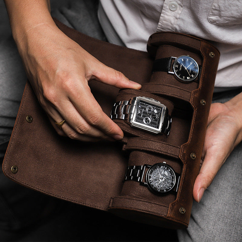 Étui Montre Cuir Marron 3 Places Nova