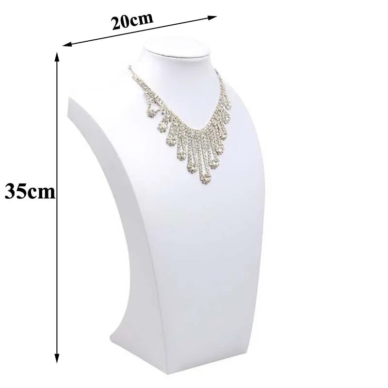 Buste Collier Cuir Blanc Premium Vitrine
