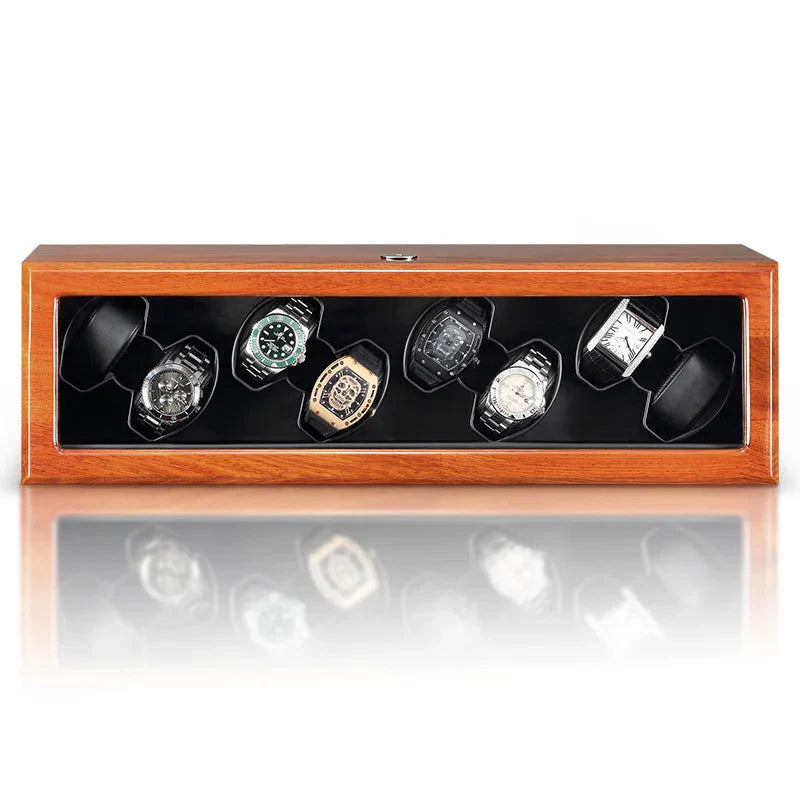 Remontoir Montre Bois Marron 8 Emplacements LED