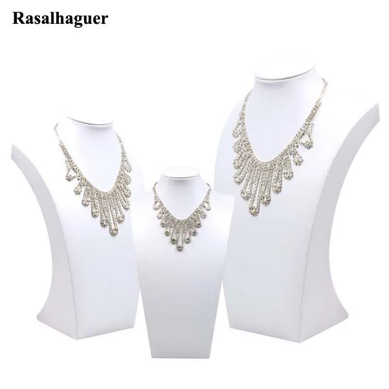 Buste Collier Cuir Blanc Premium Vitrine