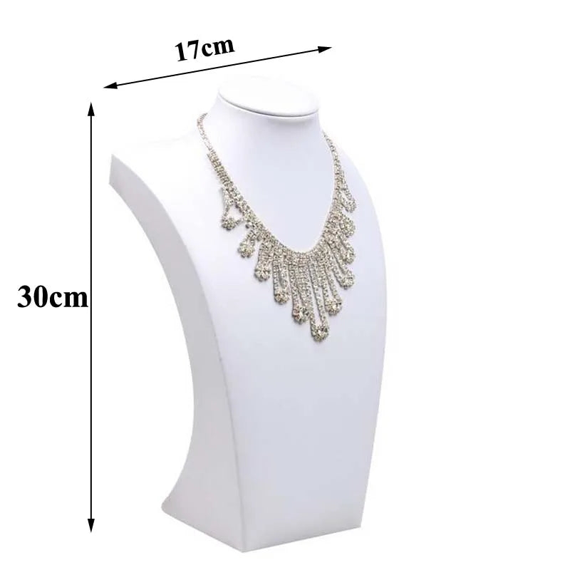 Buste Collier Cuir Blanc Premium Vitrine