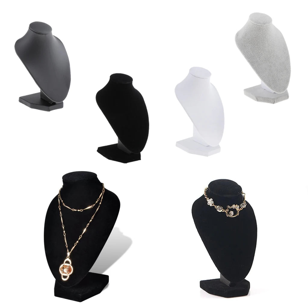 Buste Collier Velours Blanc Mannequin Bijoux