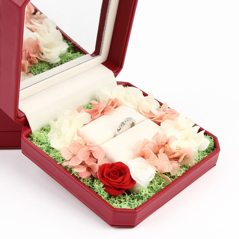 Boîte Bague Velours Rose LED Miroir