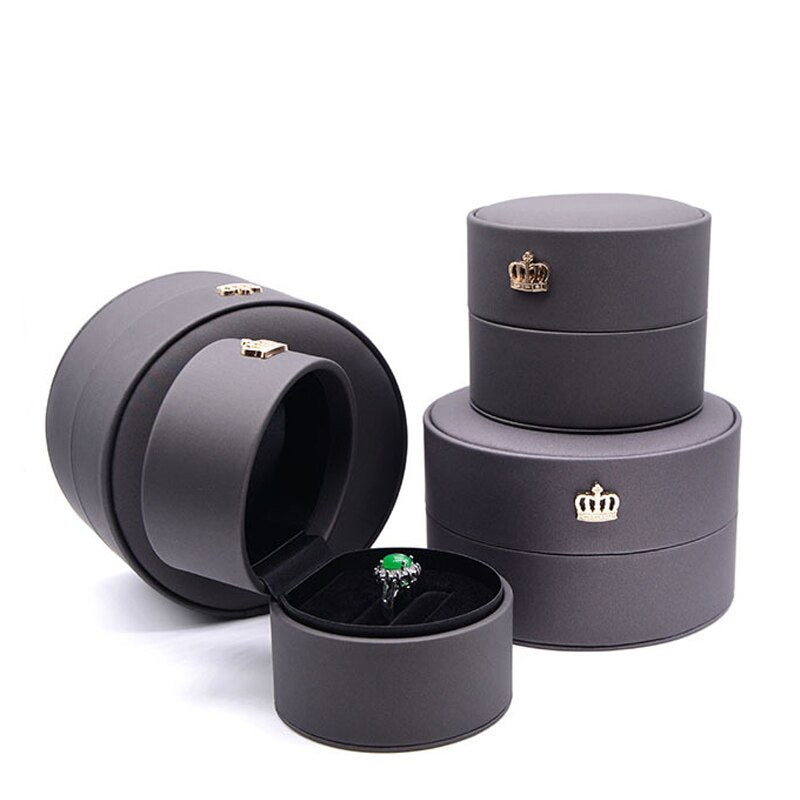 Boîte Bijoux Velours Rond Couronne Luxe