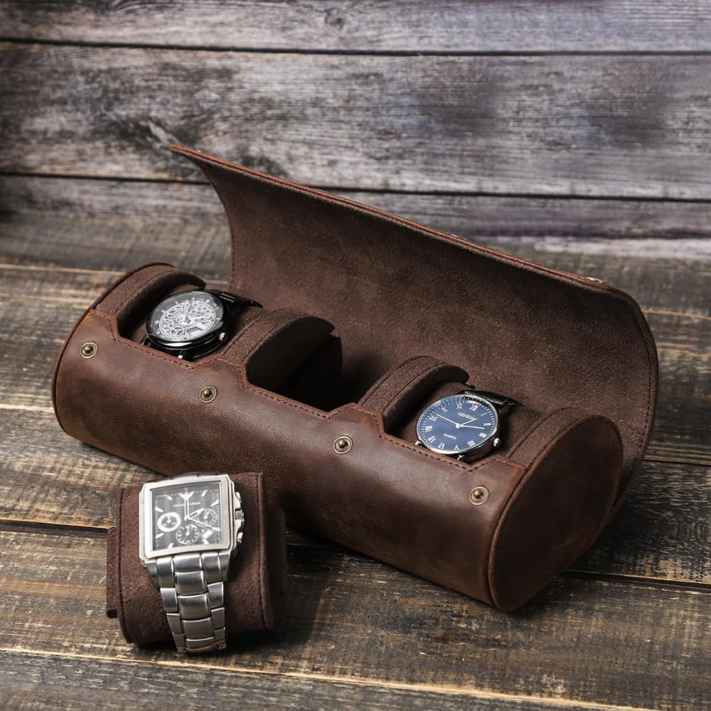Étui Montre Cuir Marron 3 Places Nova