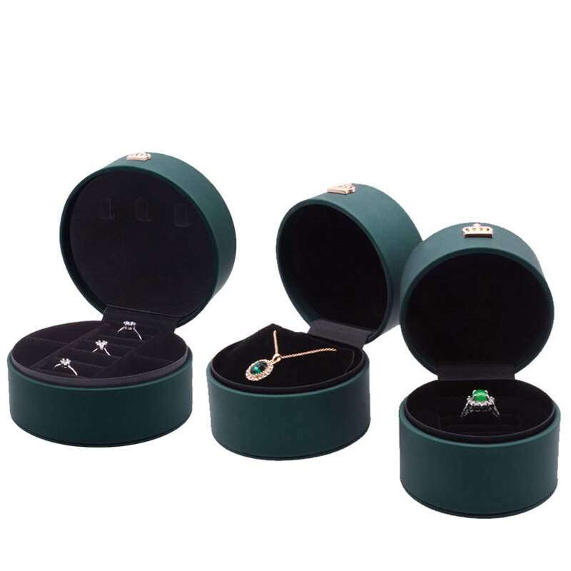Boîte Bijoux Velours Rond Couronne Luxe