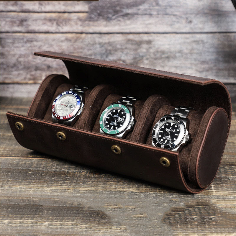 Étui Montre Cuir Marron 3 Places Nova