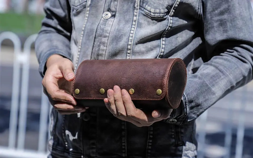 Etui Montre Cuir Veritable Marron 4 Places
