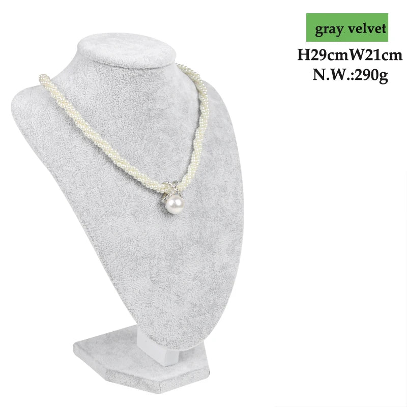 Buste Collier Velours Gris Clair