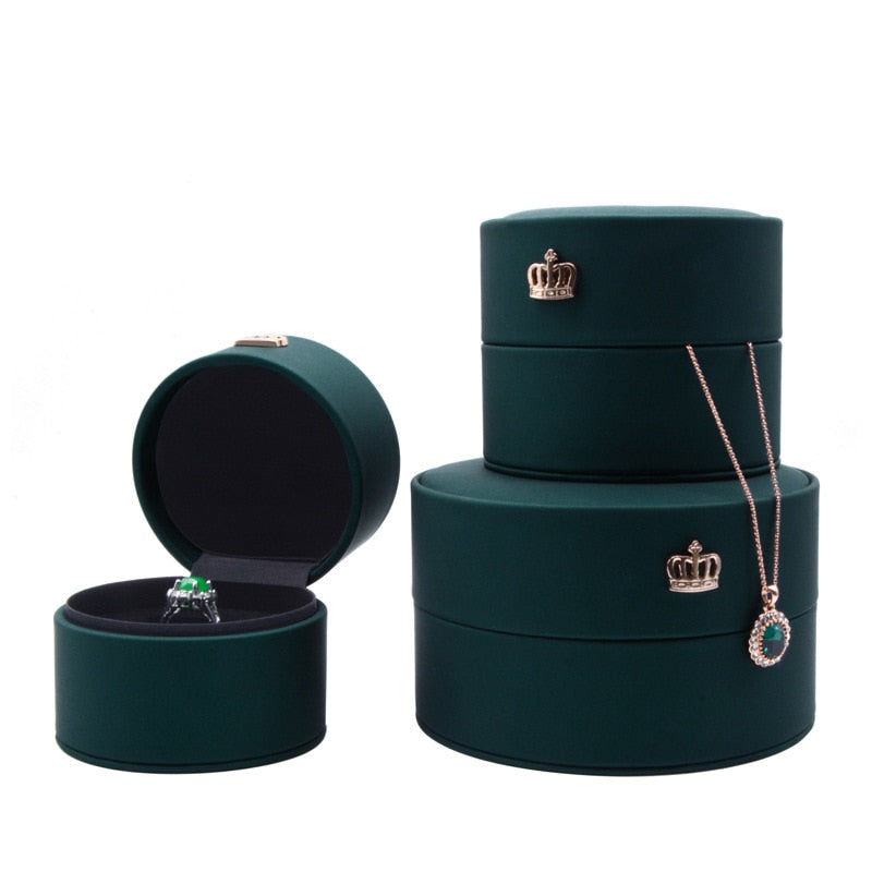 Boîte Bijoux Velours Rond Couronne Luxe