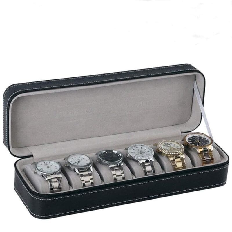 Étui Montre Simili Cuir Noir 6 Places