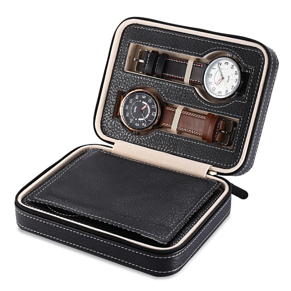 Étui Montre Simili Cuir Noir 4 Places