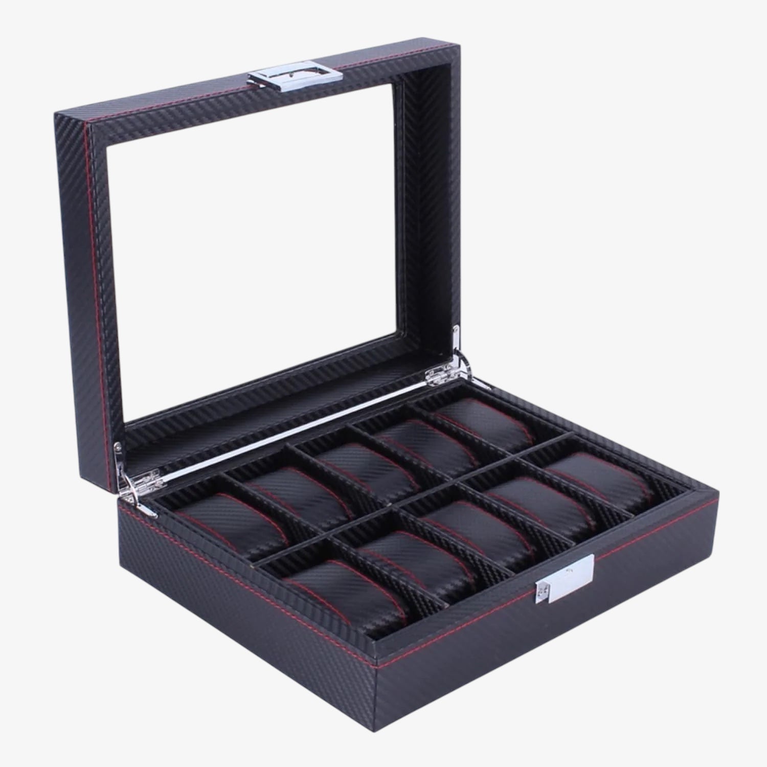 Coffret Montres Carbone Vitrine Verre Transparent