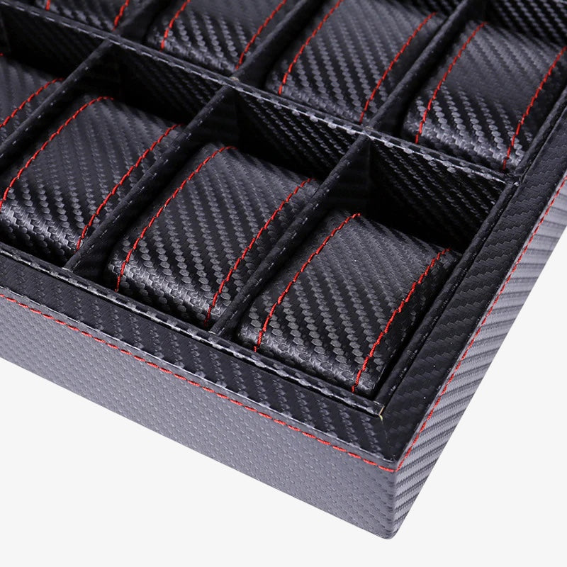 Coffret Montres Carbone Vitrine Verre Transparent