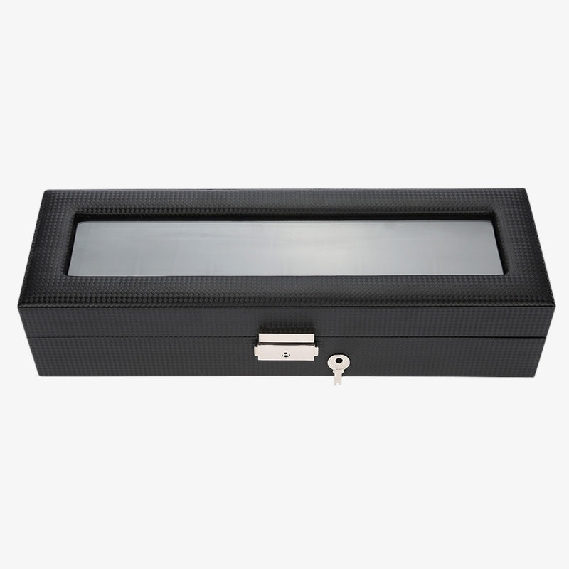 Coffret Montres Carbone Vitrine Verre Transparent