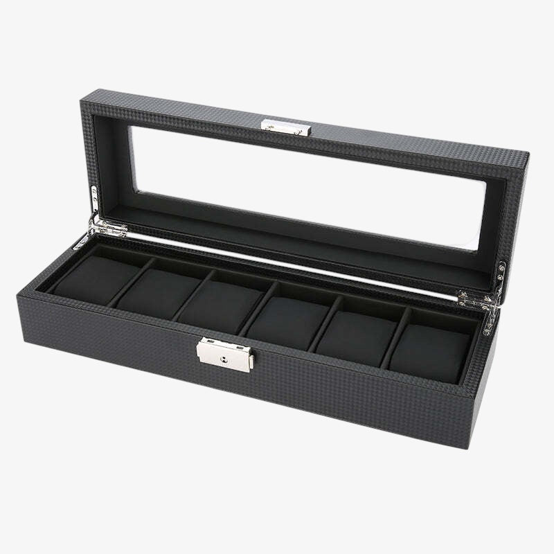 Coffret Montres Carbone Vitrine Verre Transparent