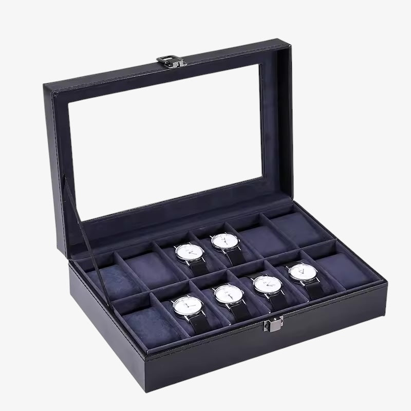 Coffret Montres Cuir Bleu 6 10 12 Places