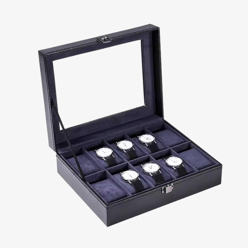 Coffret Montres Cuir Bleu 6 10 12 Places