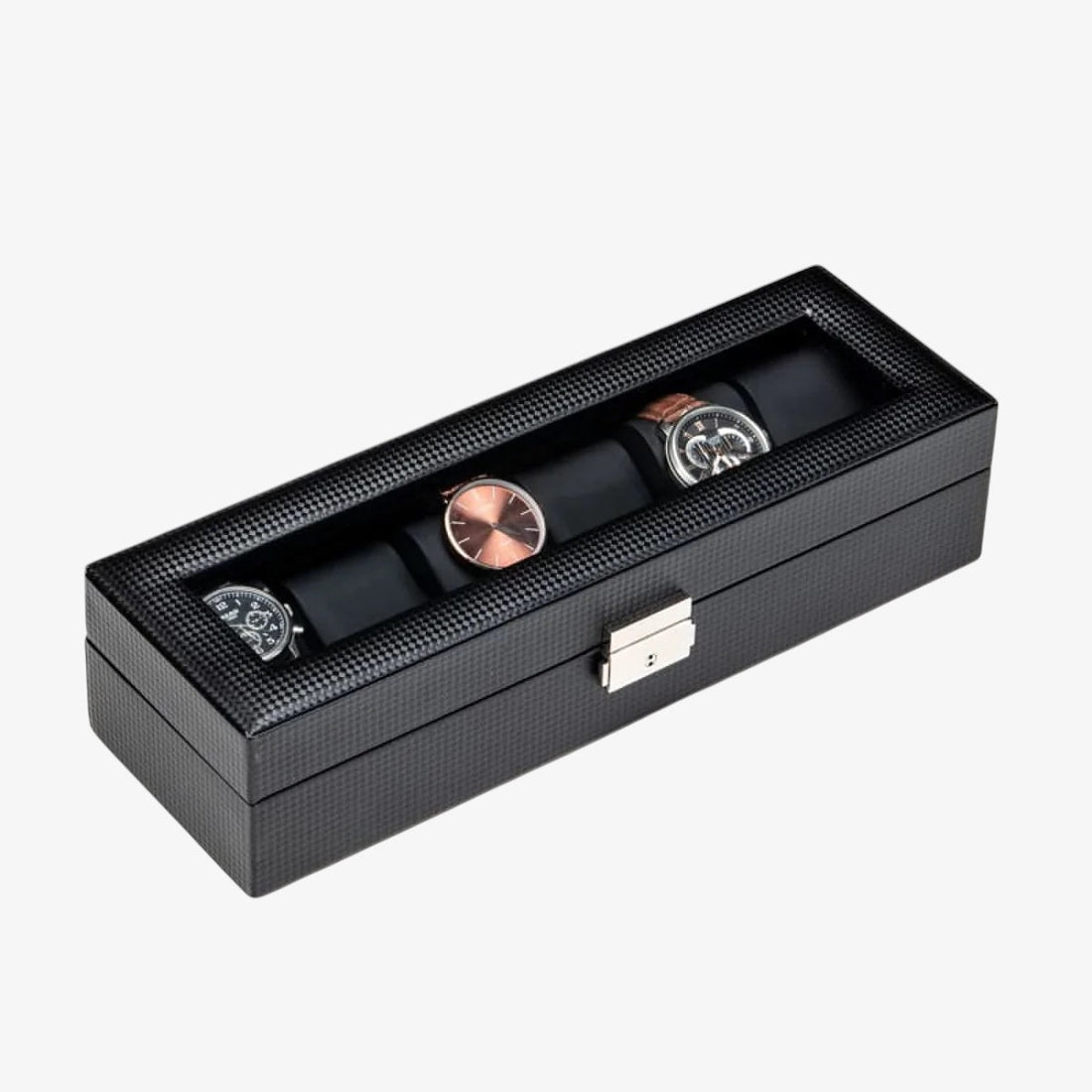 Boîte à montres effet carbone – version 6 places fermée