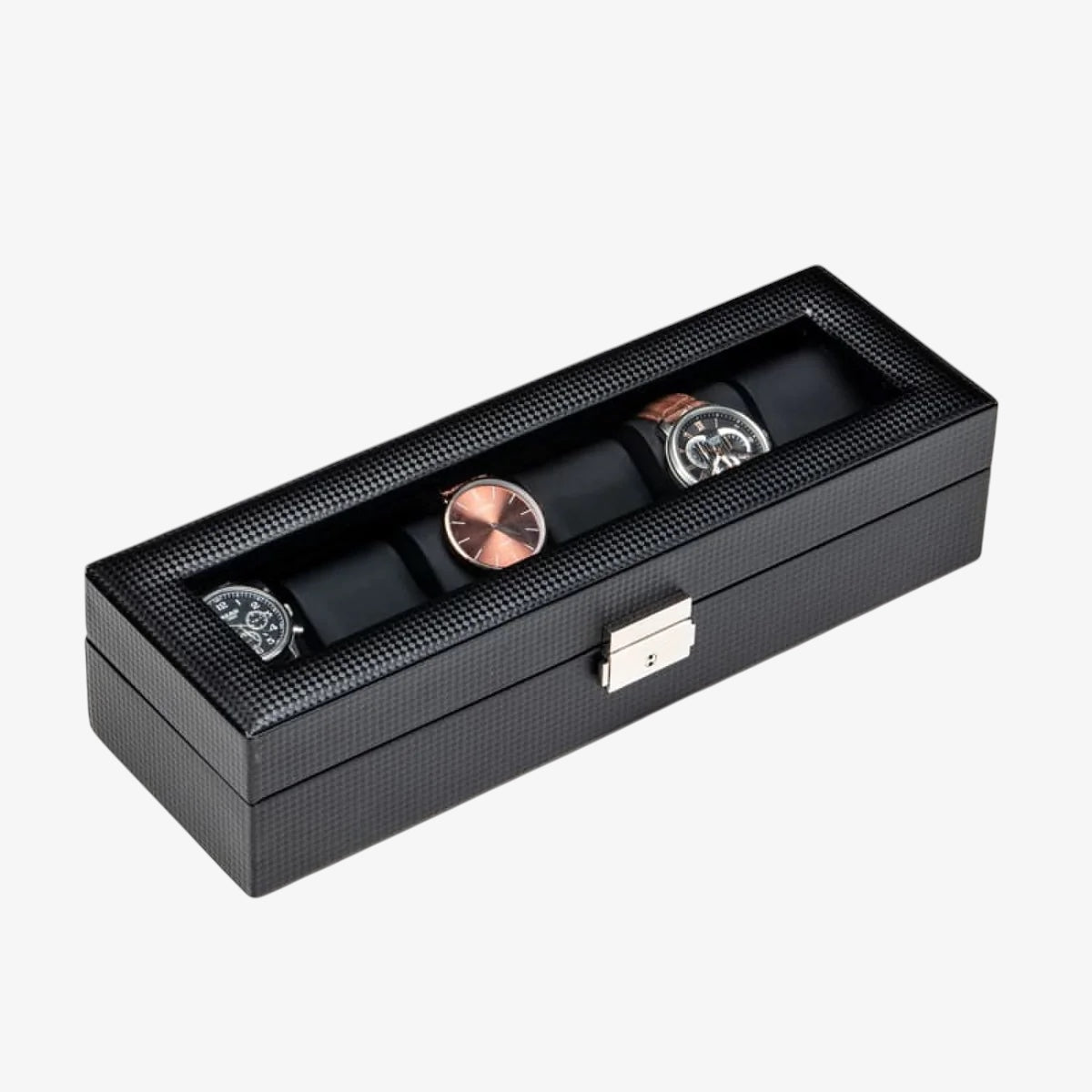 Coffret Montres Carbone Vitrine Verre Transparent