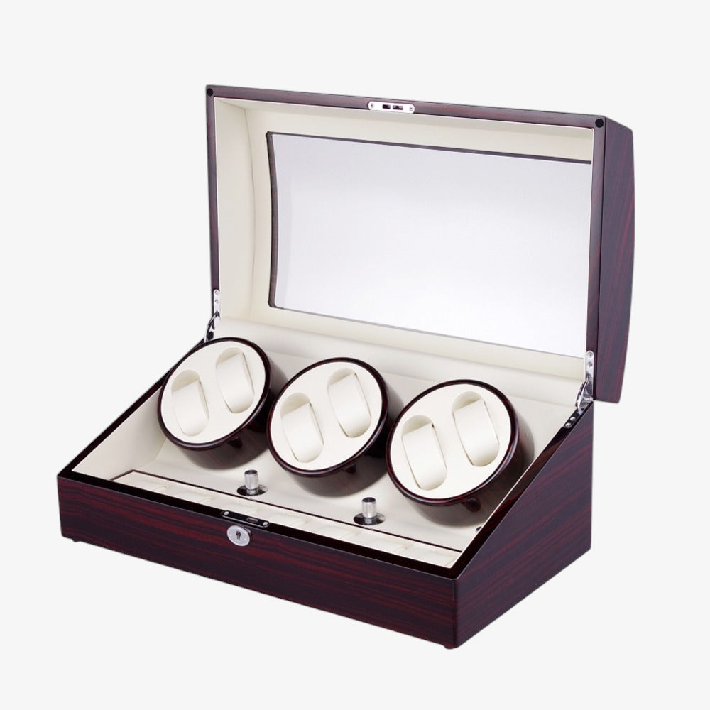 Remontoir 6 Montres Bois Cuir Noir Luxe