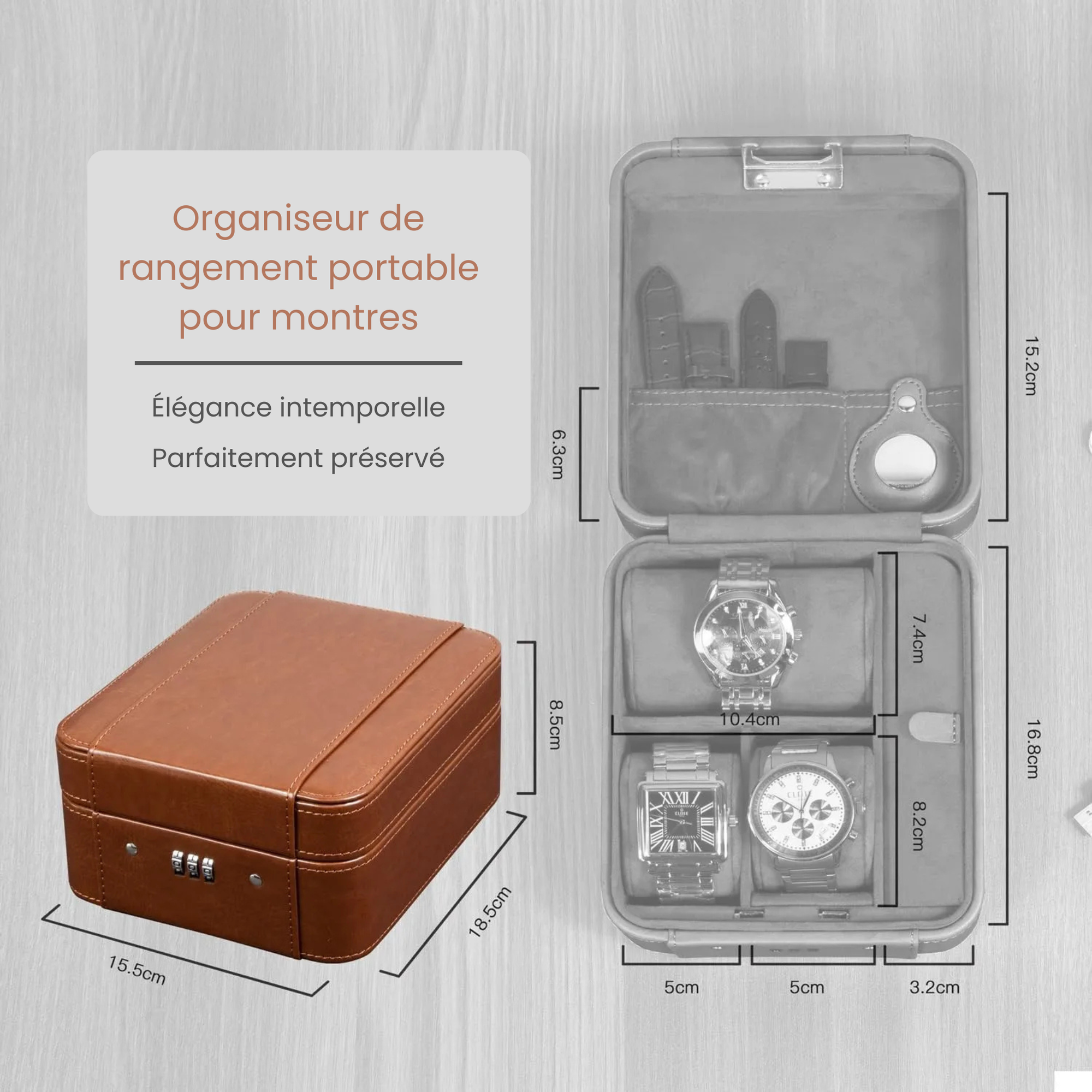 Boîte Montre Cuir Velours 4 Emplacements Voyage