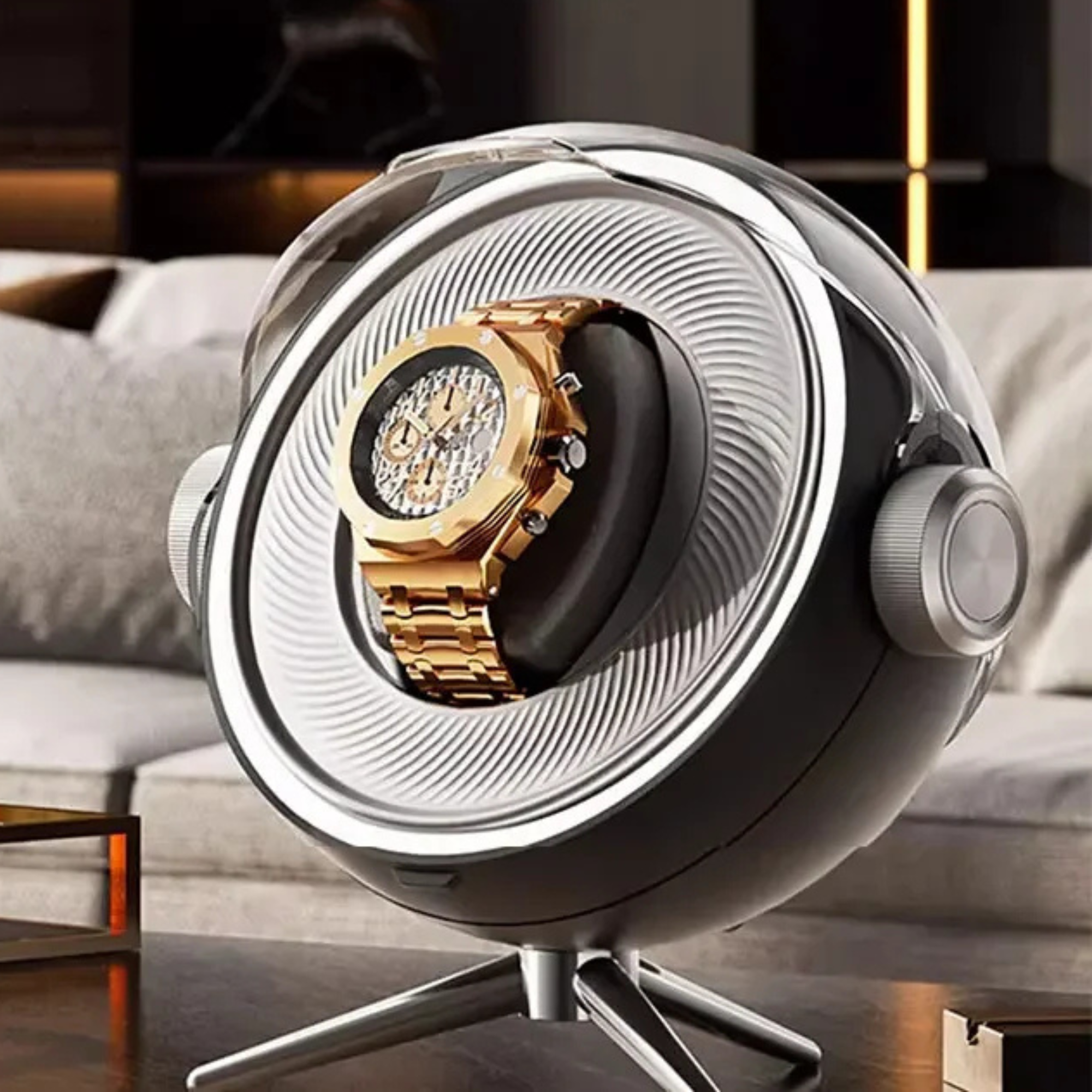 Remontoir Montre Bois Sphérique Design Luxe