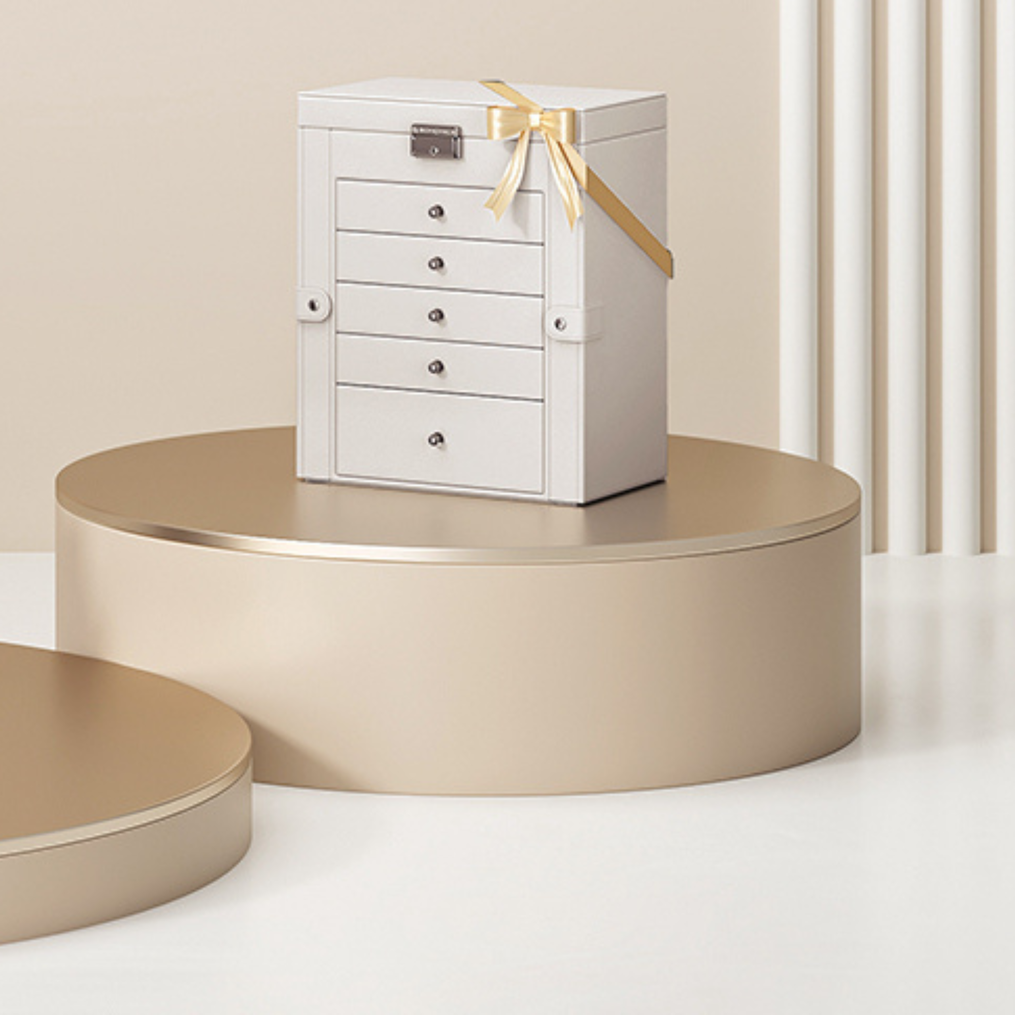 Boîte Bijoux Bois 6 Niveaux Miroir Serrure