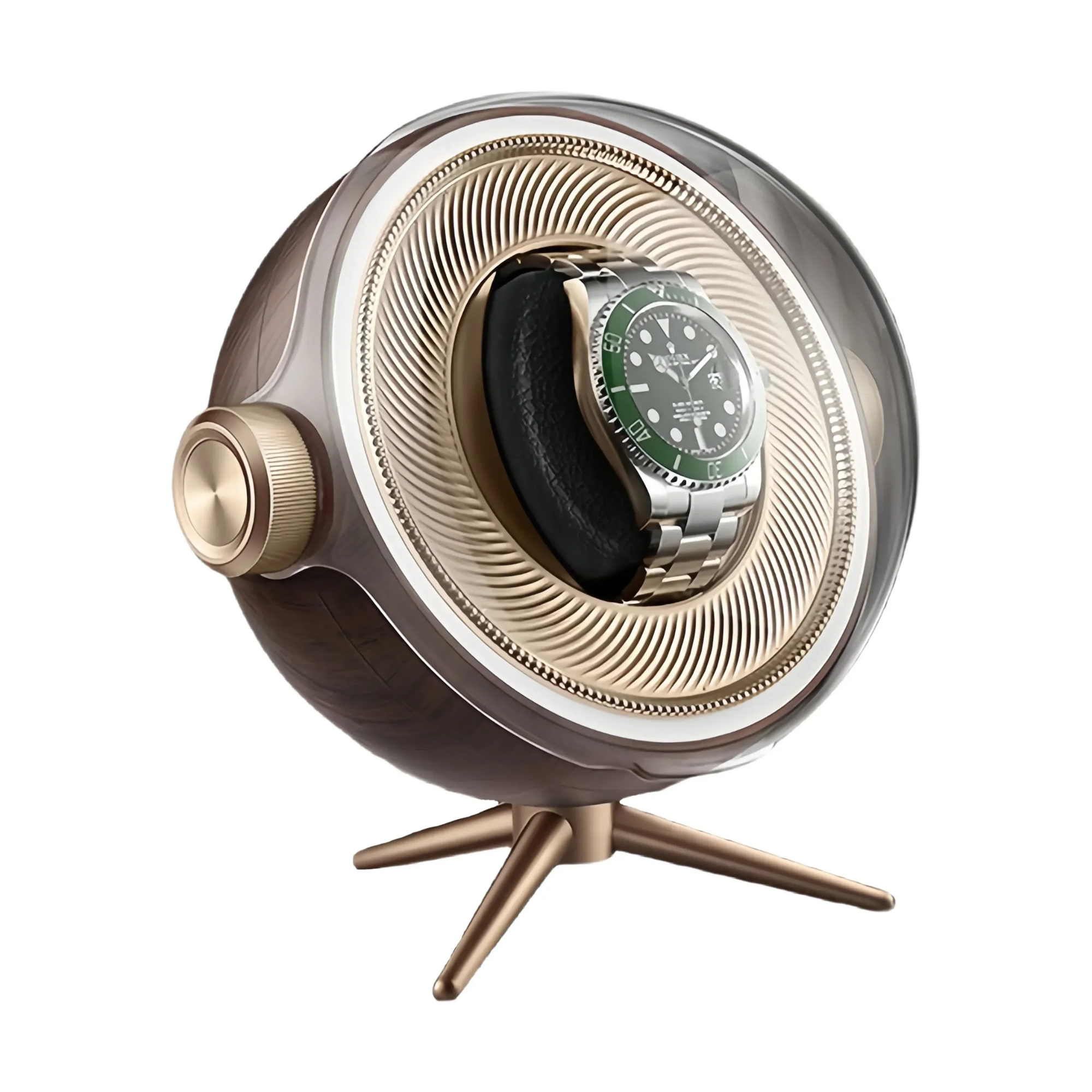 Remontoir Montre Bois Sphérique Design Luxe