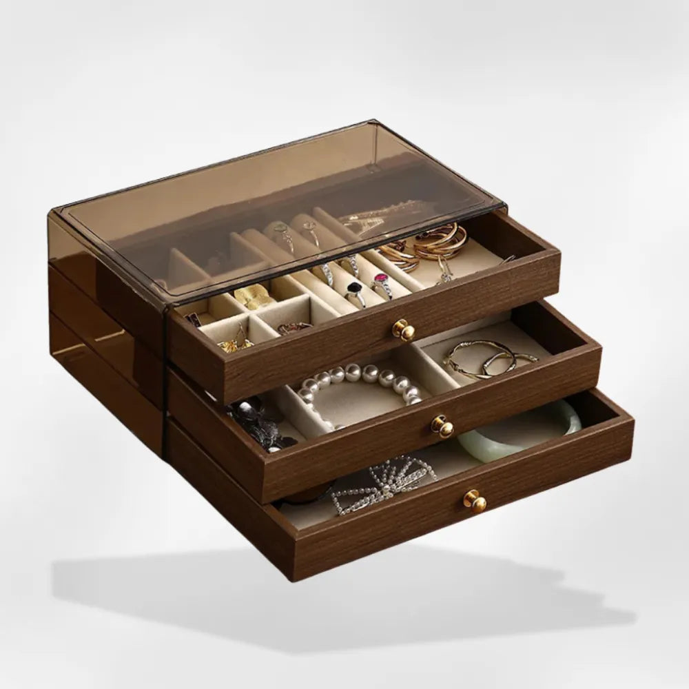 Petite Boîte Bijoux Bois Transparent Tiroirs