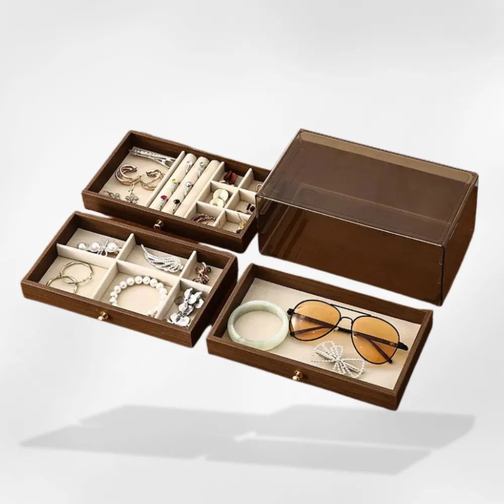 Petite Boîte Bijoux Bois Transparent Tiroirs