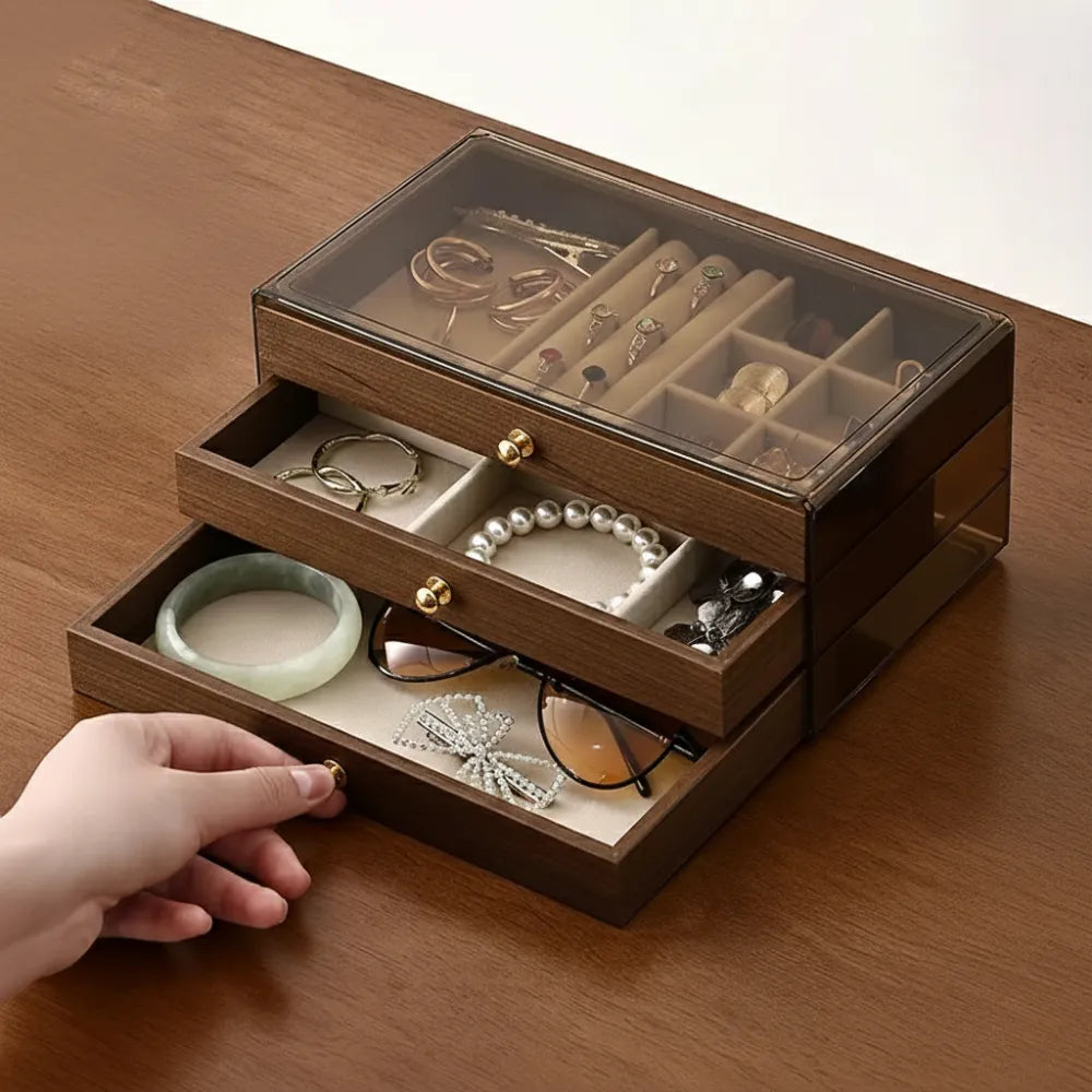 Petite Boîte Bijoux Bois Transparent Tiroirs