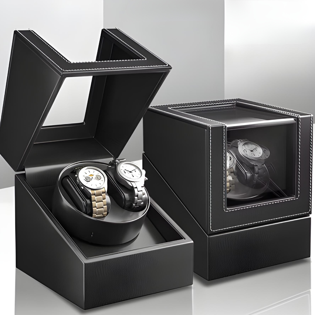 Remontoir Cuir Double Montres Nuit Noir Silencieux