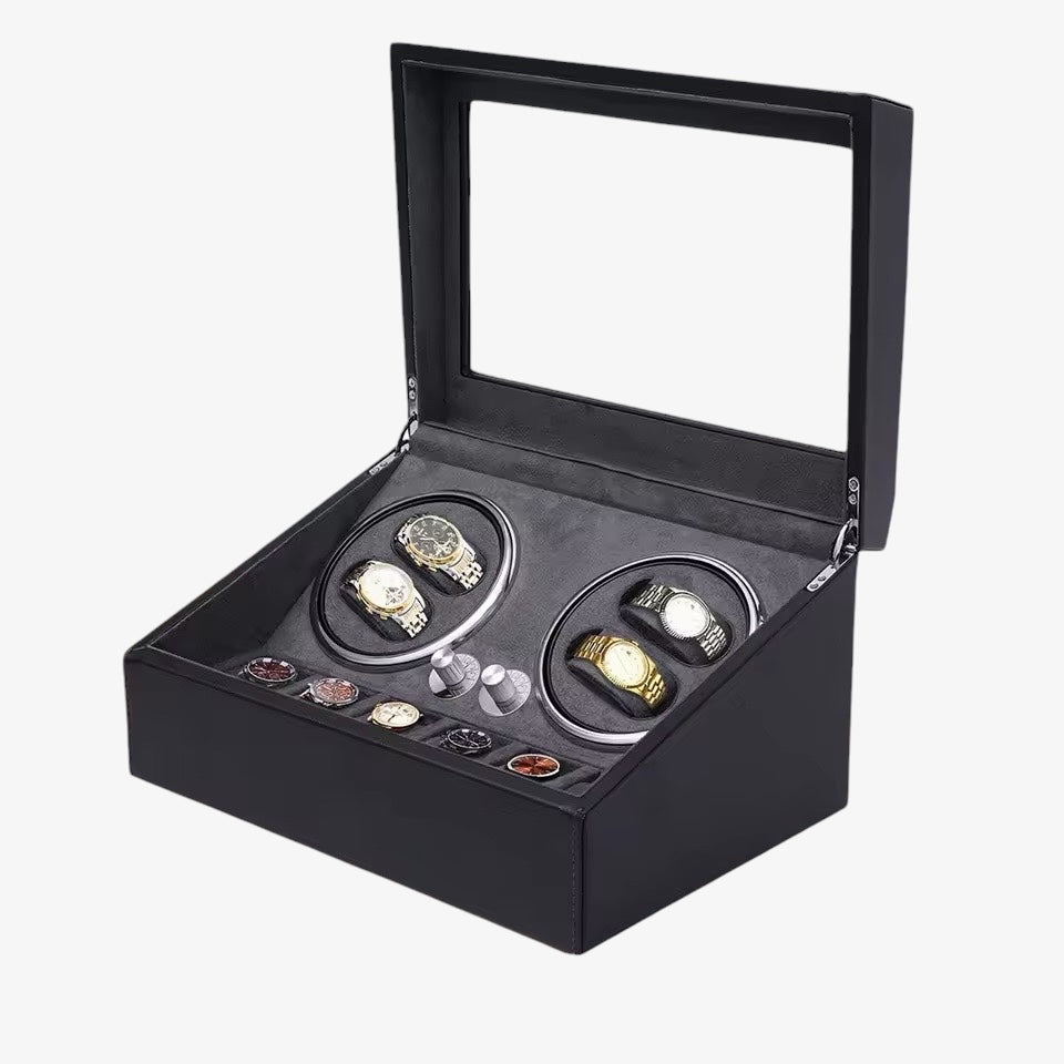 Remontoir 4 Montres Noir Luxe Tiroir Rangement