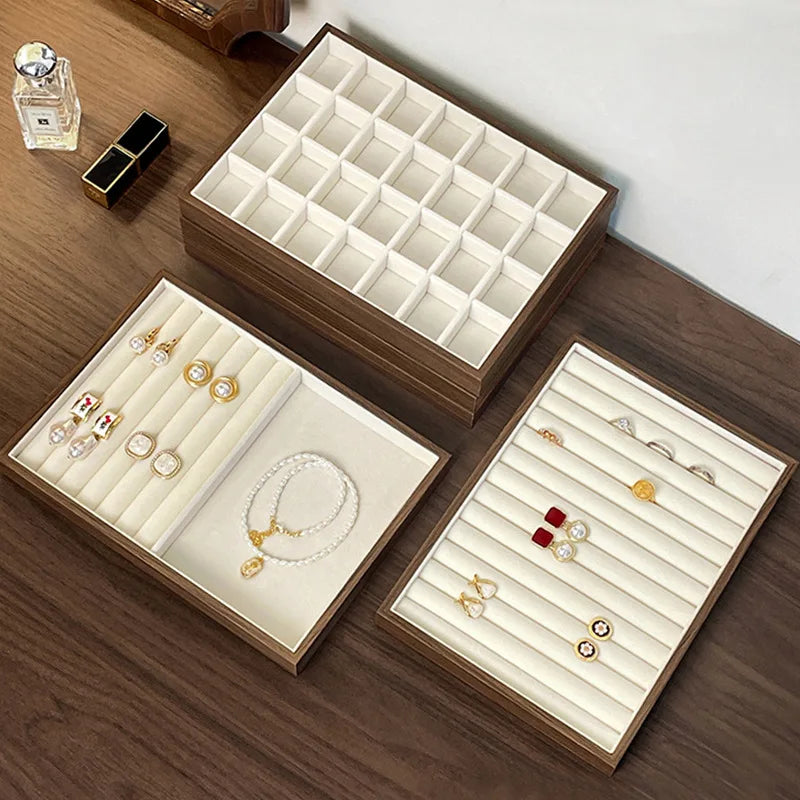 Plateau Bijoux Bois Noyer Multigrilles