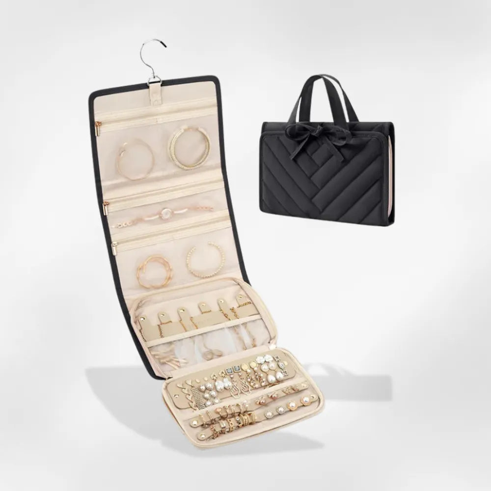 Mallette Bijoux Voyage Matelassée Cuir Noire