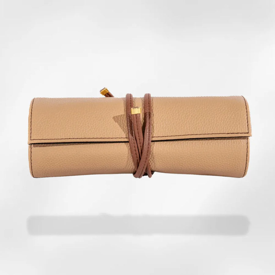 Pochette Bijoux Voyage Cuir Enroulable avec Zips